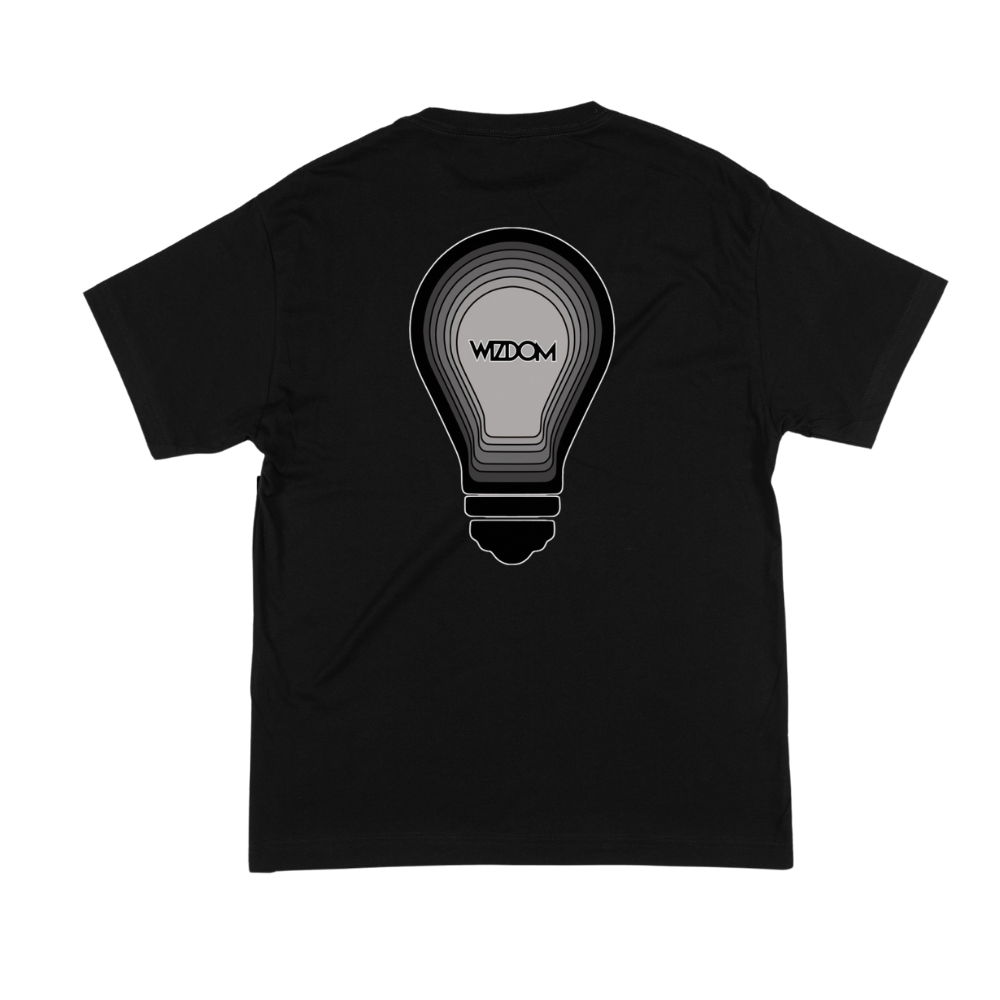 Layers of WIZDOM Tee Monochrome - back graphic on black tee