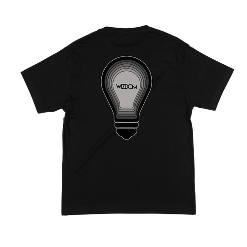 Layers of WIZDOM Tee Monochrome - back graphic on black tee